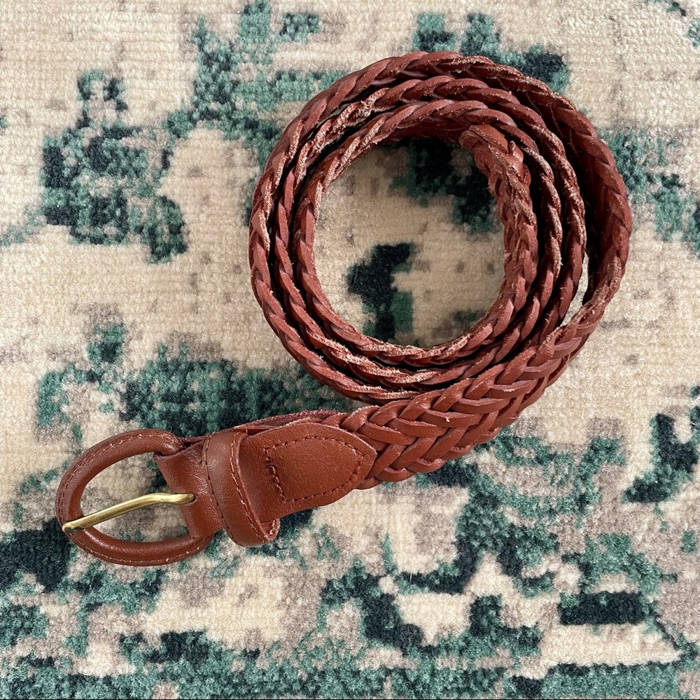 Woven Brown Genuine Leather Belt Size 34